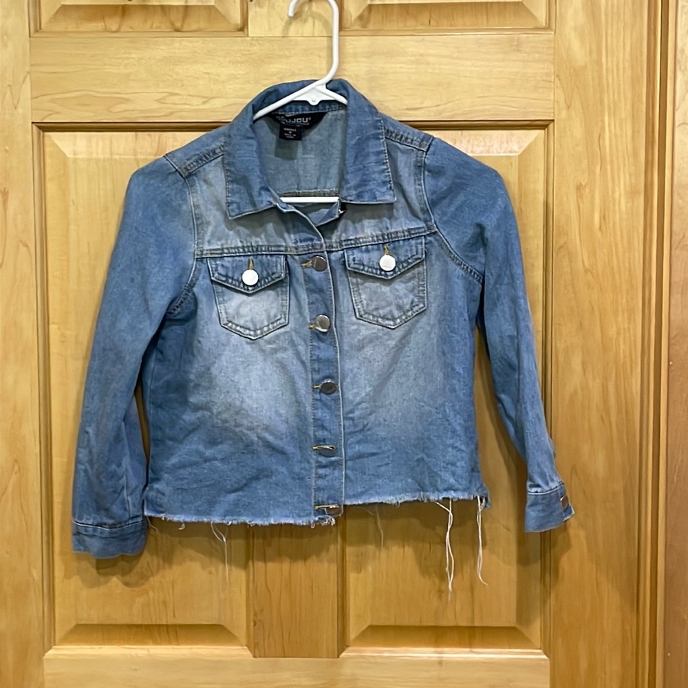 Jou Jou premium outerwear blue jean jacket size S ( 8) unfinished hem